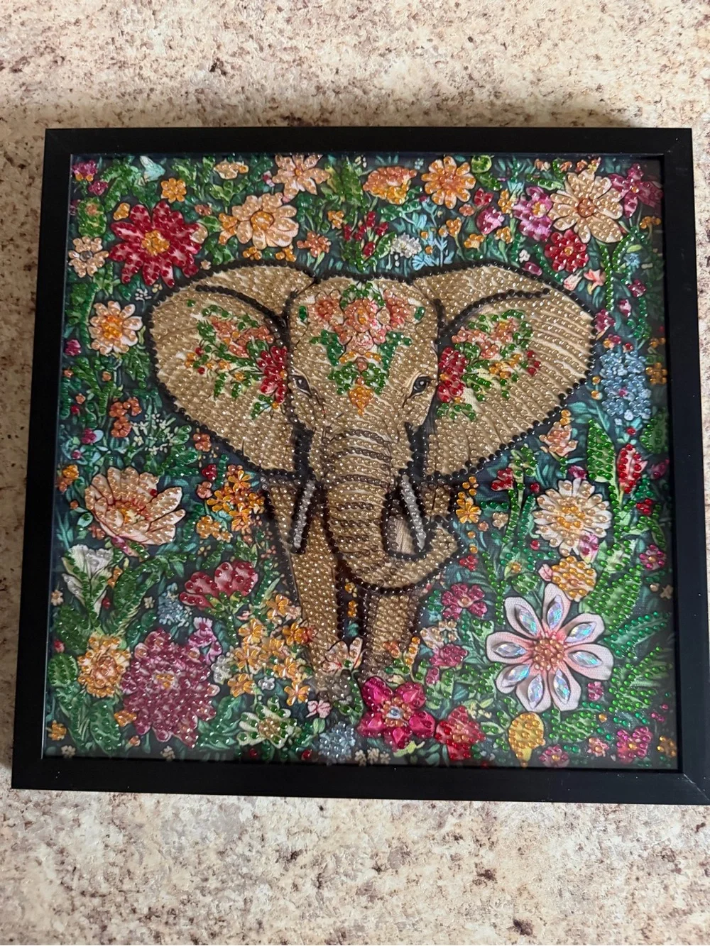 Sparkly Diamond Art Elephant Floral Wall Art
